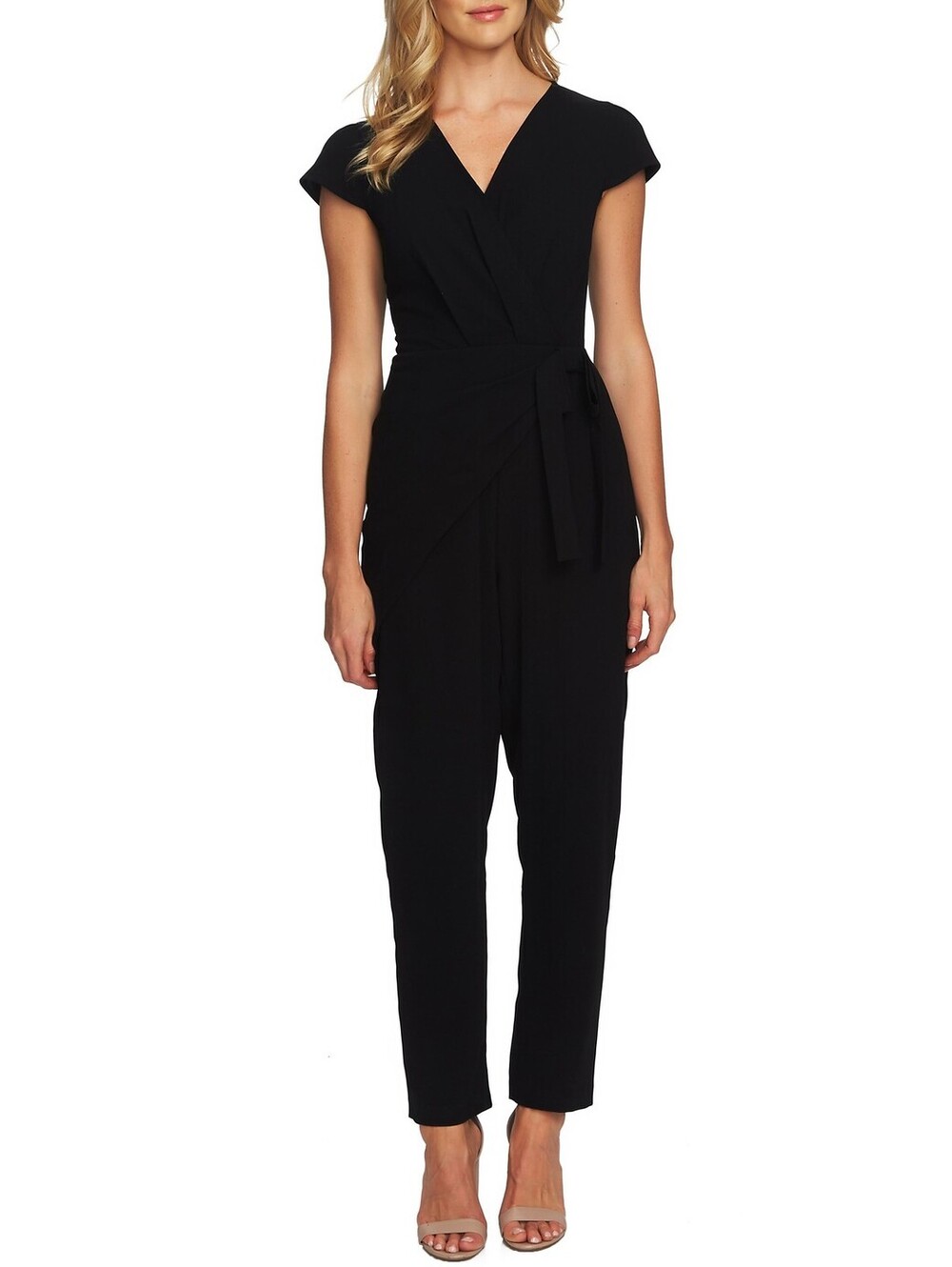 Women's Cece Faux Wrap Black Jumpsuit, Size 8